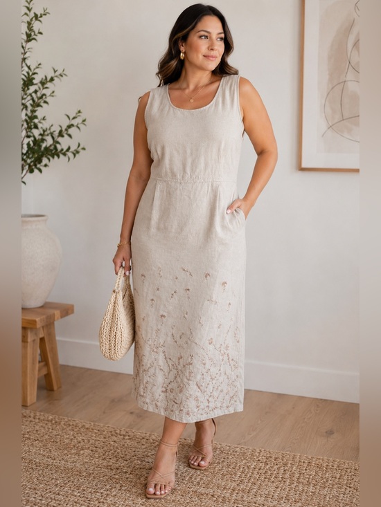 Sag Harbor Dresses & Skirts - BICÉ by Sag Harbor Linen Blend Embroidered Midi Dress 1X